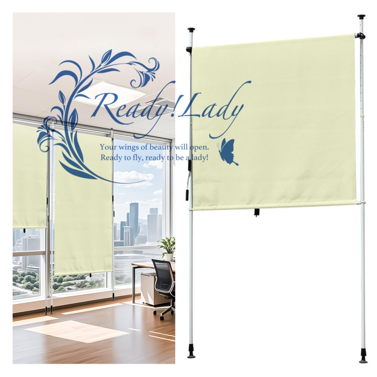 ロールスクリーン 突っ張り式 サンシェード ベランダ突っ張り式サンシェード 縦型 オーニングシェード 日除けシェード 巻き取り式 手動格納式 高さ調節 幅100-300cm UVカット 防水PU塗装 断熱 遮光 ベランダ gray 幅2m×布の高さ2.7m STEELWINDOWSANDDOORS_COM