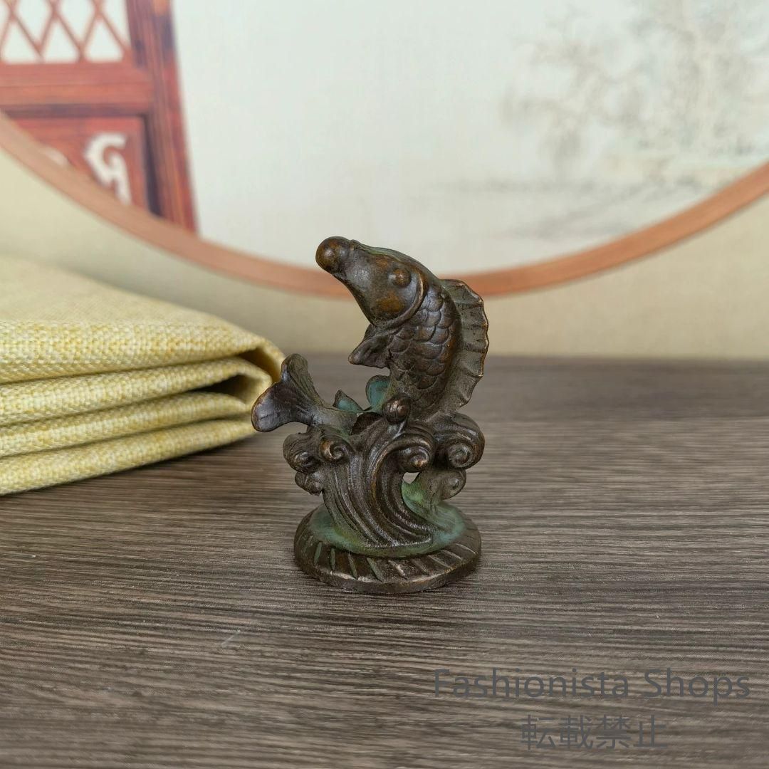 新品未使用】銅器 水上魚 開運 風水 招財 茶台 茶寵 書卓装飾品