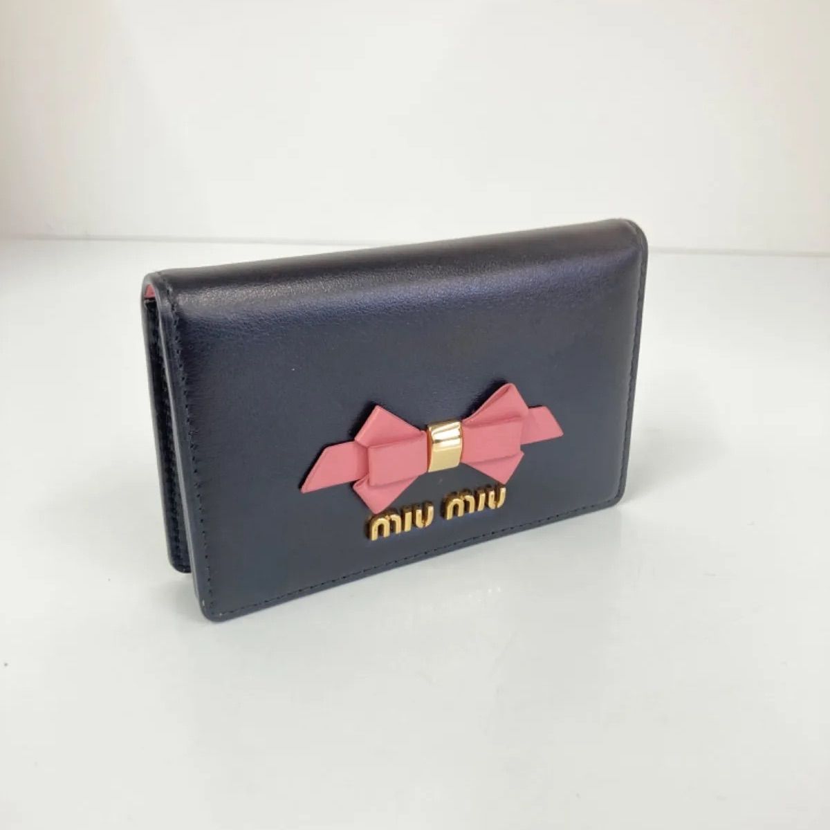 miumiu ミュウミュウ レザー リボン カードケース 名刺入れ 黒 ピンク miumiu ミュウミュウ レザー 革 リボン カードケース カード入れ