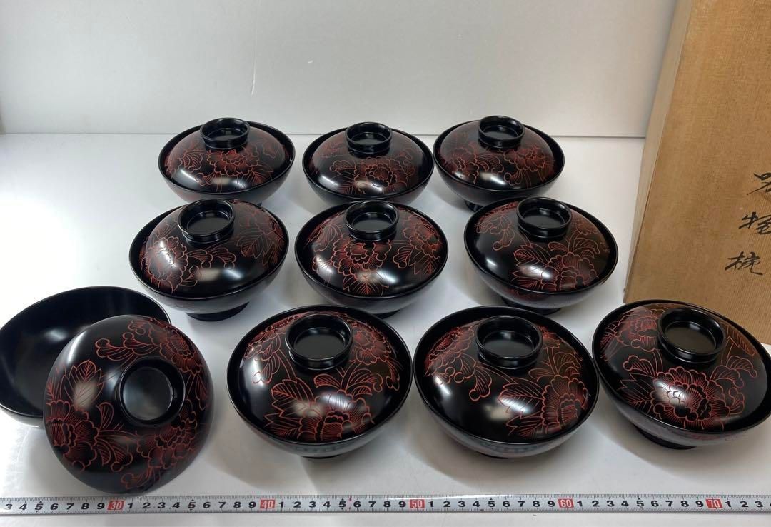 輪島塗 吸物碗 10客 共箱 幅約13㎝ 東さ5-0829