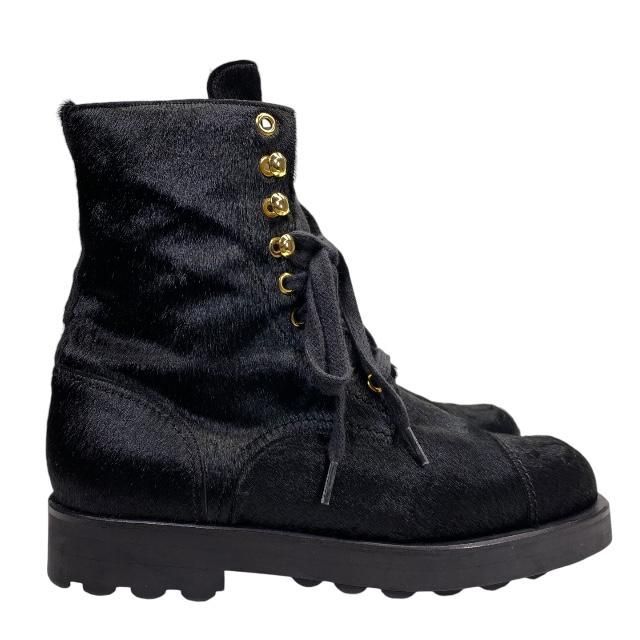 CHANEL】シャネル ブラック ココマーク レザー ブーツ 24cm