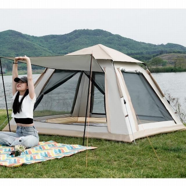 新品 ワンポールテント キャンプテント 4人 防風防水 簡単設営 軽量通気 新品 ワンポールテント キャンプテント 4人 防風防水 簡単設営