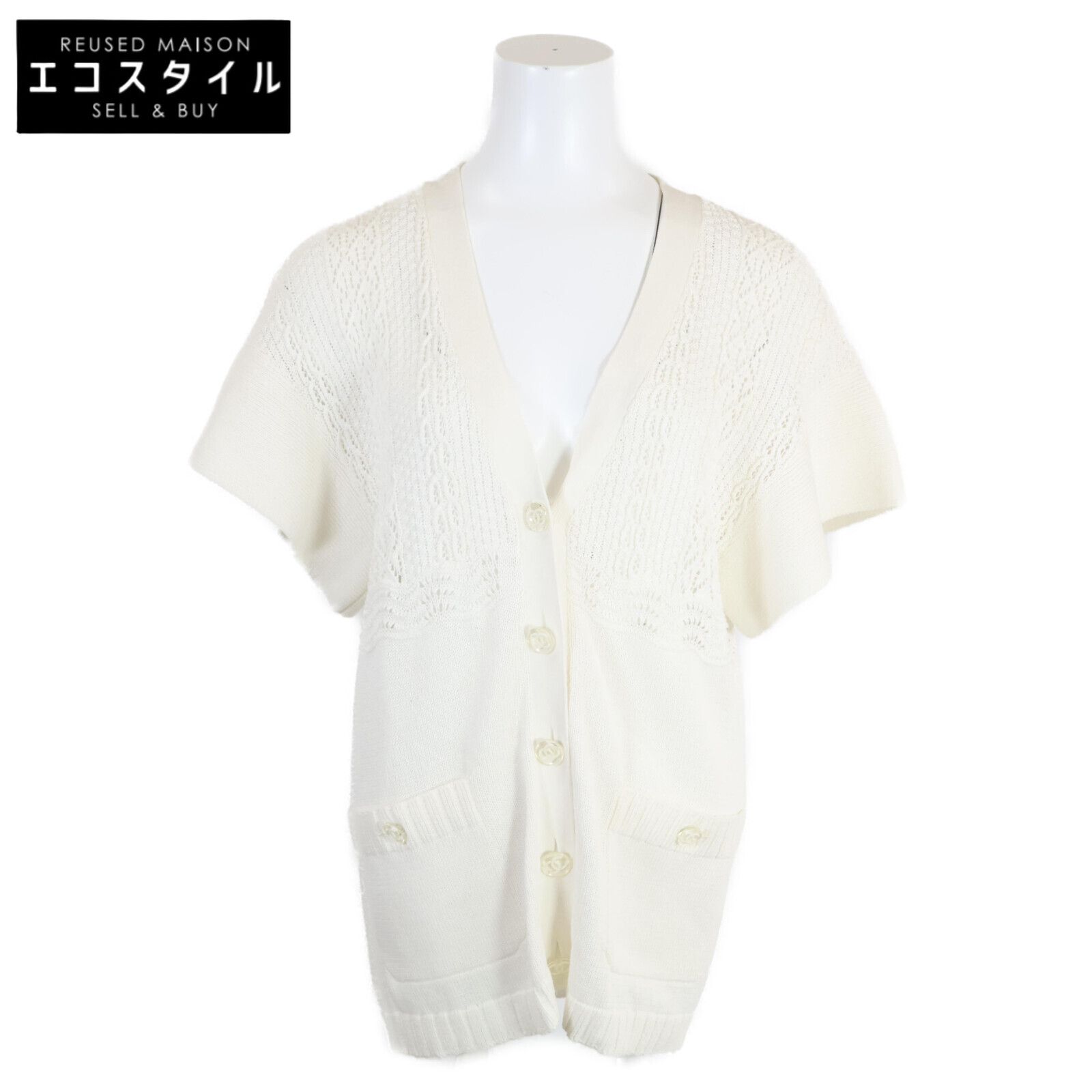 美品/国内正規 CHANEL シャネル P58573K07667 クリアココマークボタン ショートスリーブ レース カーディガン 34  レディース CHANEL シャネル 【美品/国内正規】P58573K07667 クリアココ
