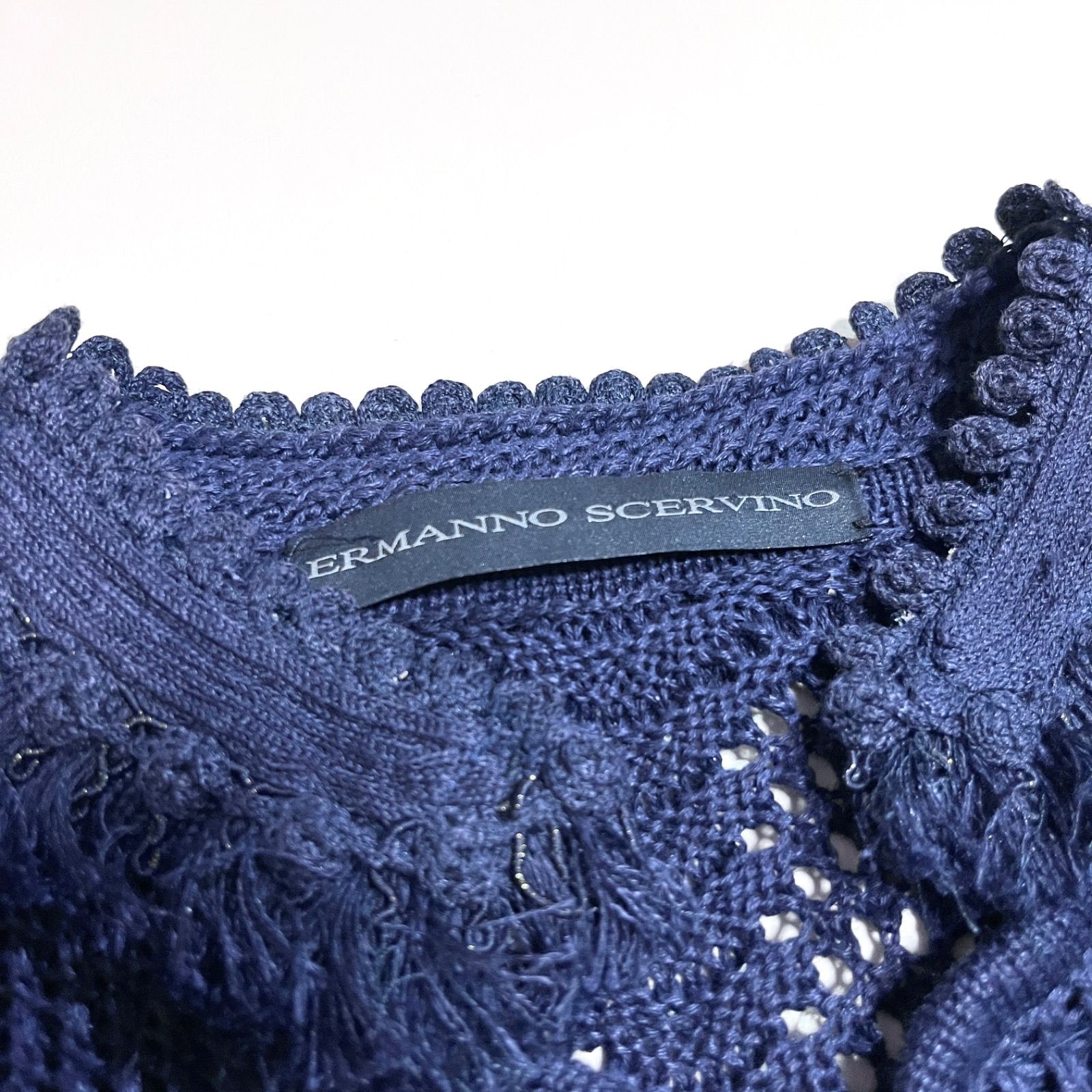 cj64 ERMANNO SCERVINO デザイン 透かし編みフリンジ ジャケット カーディガン　デザインジャケット　フリンジ　装飾　エルマンノシェルヴィーノ cj64 ERMANNO SCERVINO デザイン 透かし編みフリンジ ジャケット