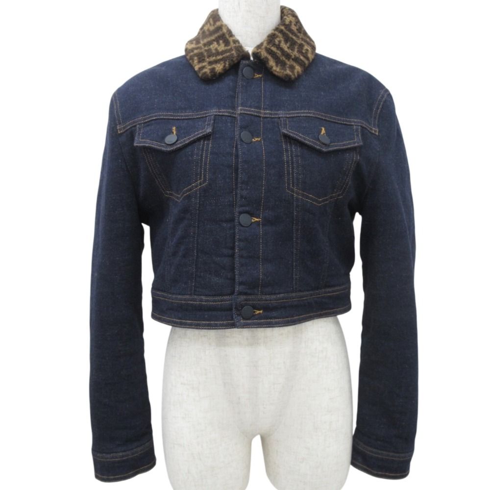 FENDI KIDS フェンディ ズッカ柄ボア ストレッチ デニムジャケット 12 インディゴ キッズ 古着