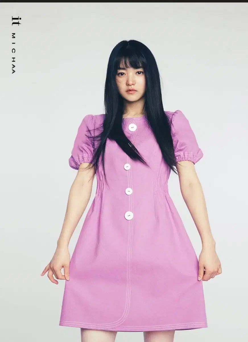 itMICHAA イッミシャ パフ ワンピース パープル ベージュ