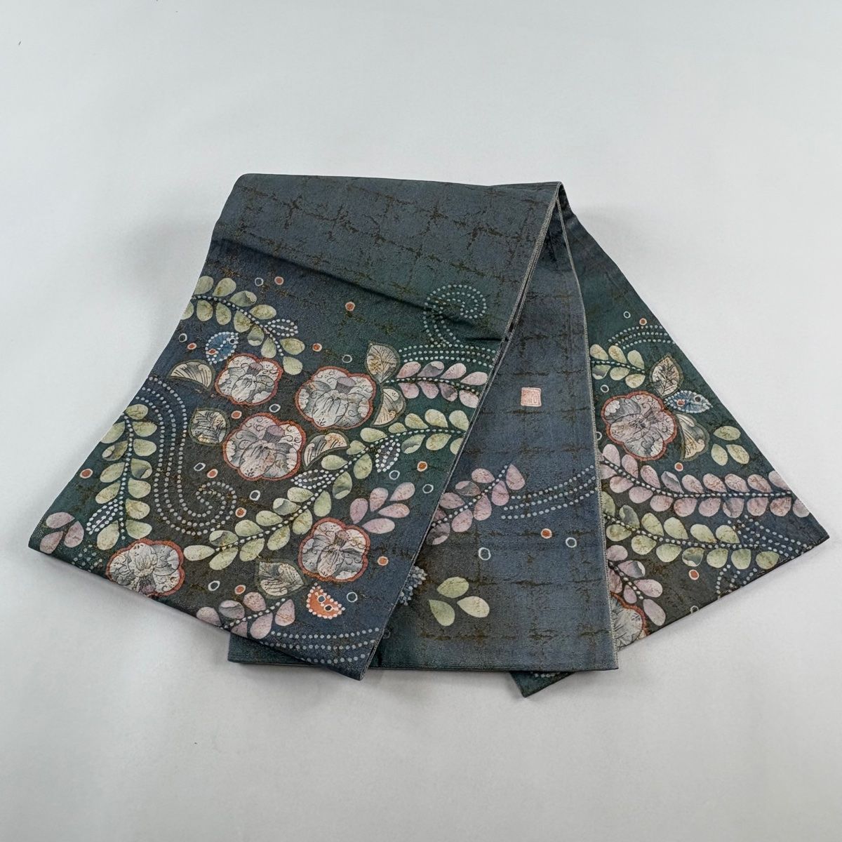 袋帯 美品 名品 落款 辻が花 銀糸 箔 茶色 お太鼓柄 正絹 【中古
