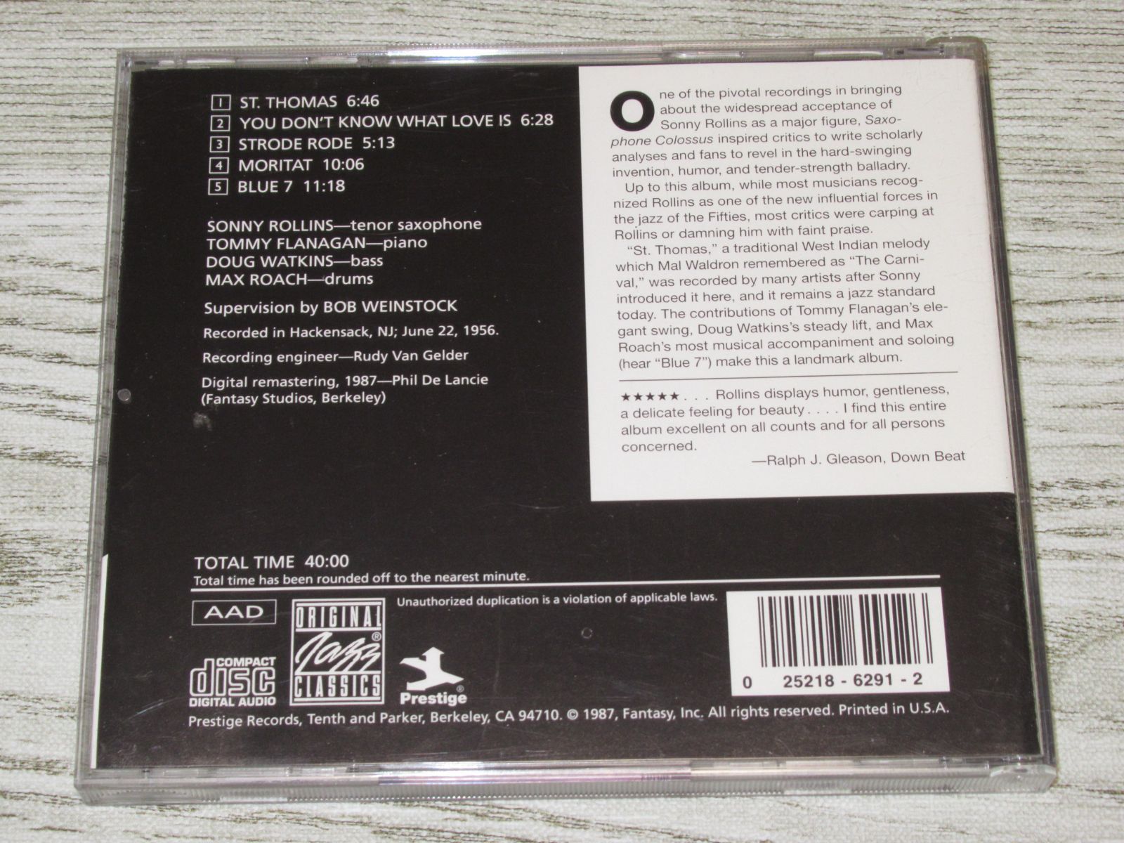 CD SONNY ROLLINS SAXOPHONE COLOSSUS OJC 全5曲 ソニー・ロリンズ