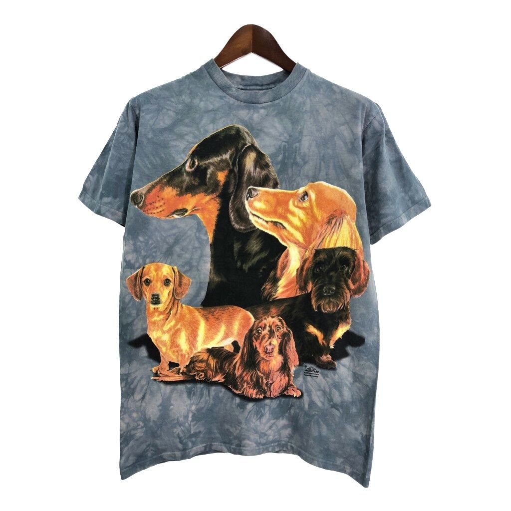 00年代 THE MOUNTAIN アニマルプリント 犬 半袖Ｔシャツ タイダイ グレー(メンズ M) 古着 U0595