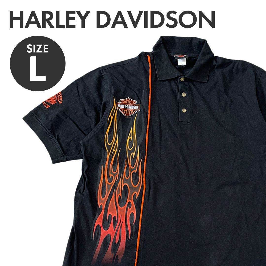 HARLEY DAVIDSON ハーレーダビットソン ポロシャツ トライバル柄 メンズ ブラック | L