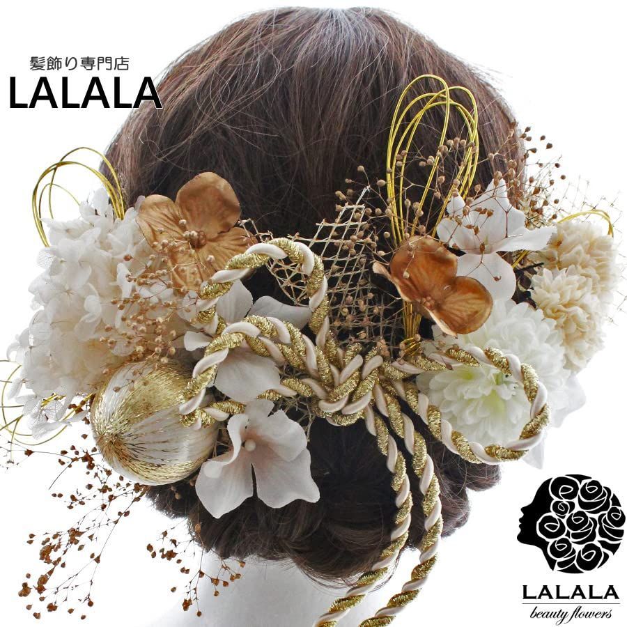 2021新作 【色: ホワイト】LALALA 髪飾り専門店髪飾り 金箔 水引 成人式 卒業式 その他