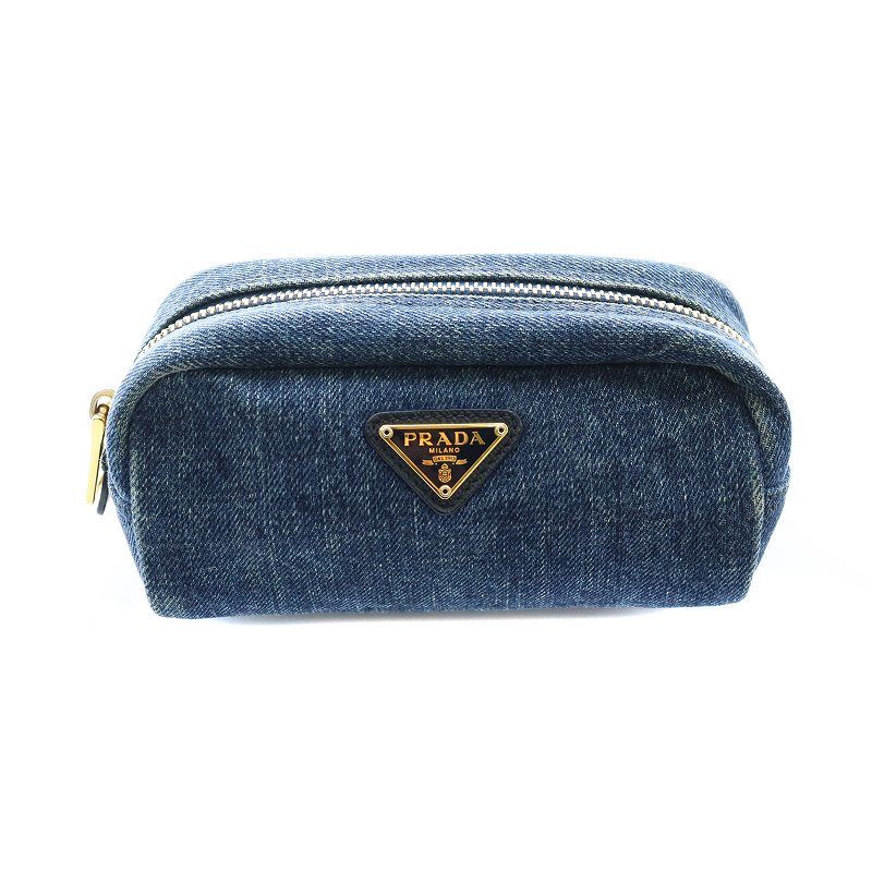 PRADA デニムポーチ 1NA175 ブルー プラダ PRADA デニムポーチ ロゴ プレート 紺 ネイビー 1NA175 /KP