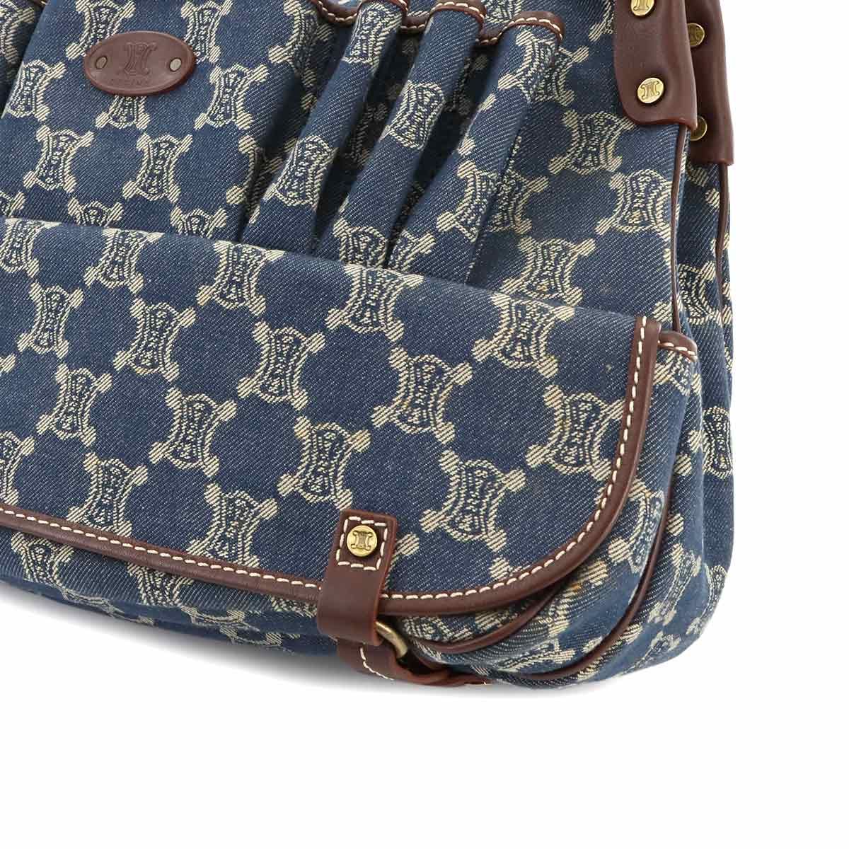 新品同様 セリーヌ CELINE マカダム ショルダー バッグ デニム レザー  