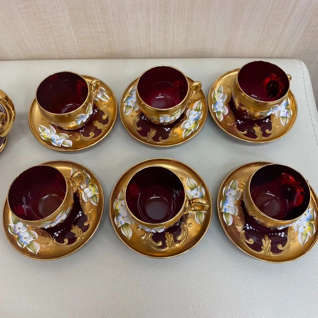 ✨高級食器✨】ベネチアン グラス 6客 14点セット 客 カップ ソーサー  
