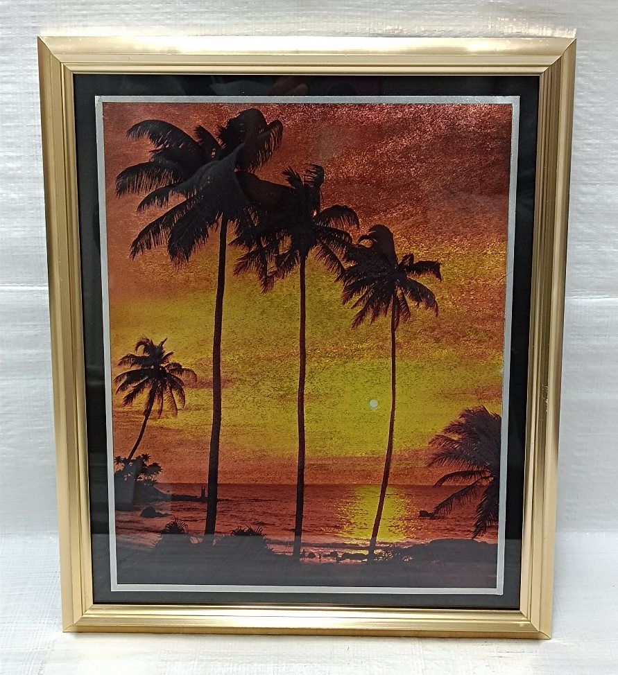 英国製 エッチングアート DUFEX PRINT 彫刻絵 英国製 DUFEX PRINT 額装エッチングアート 南国夕暮れビーチ - メルカリ