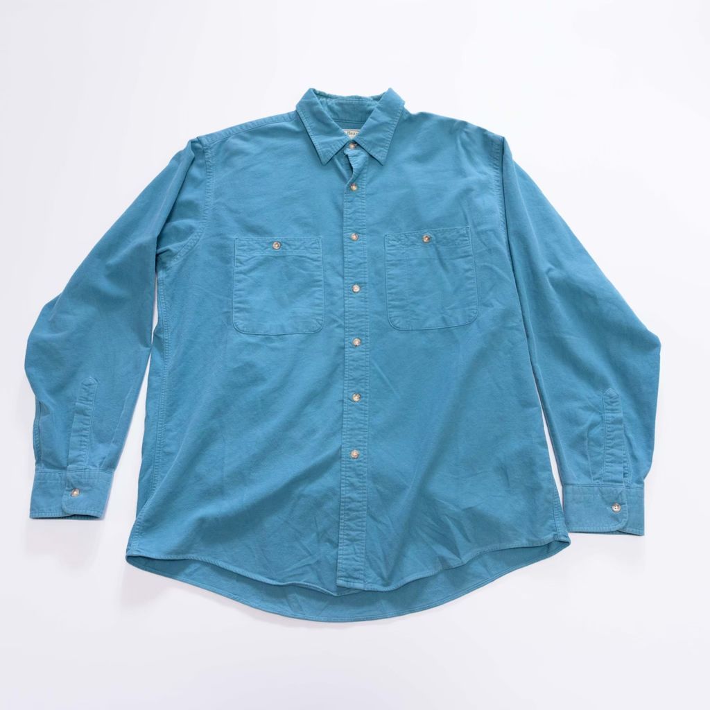 90s L.L.bean 100% コットン シャツ USA製 両胸 ポケット 水色 90年代 80年代 エルエルビーン アウトドア 古着 vintage 【L】