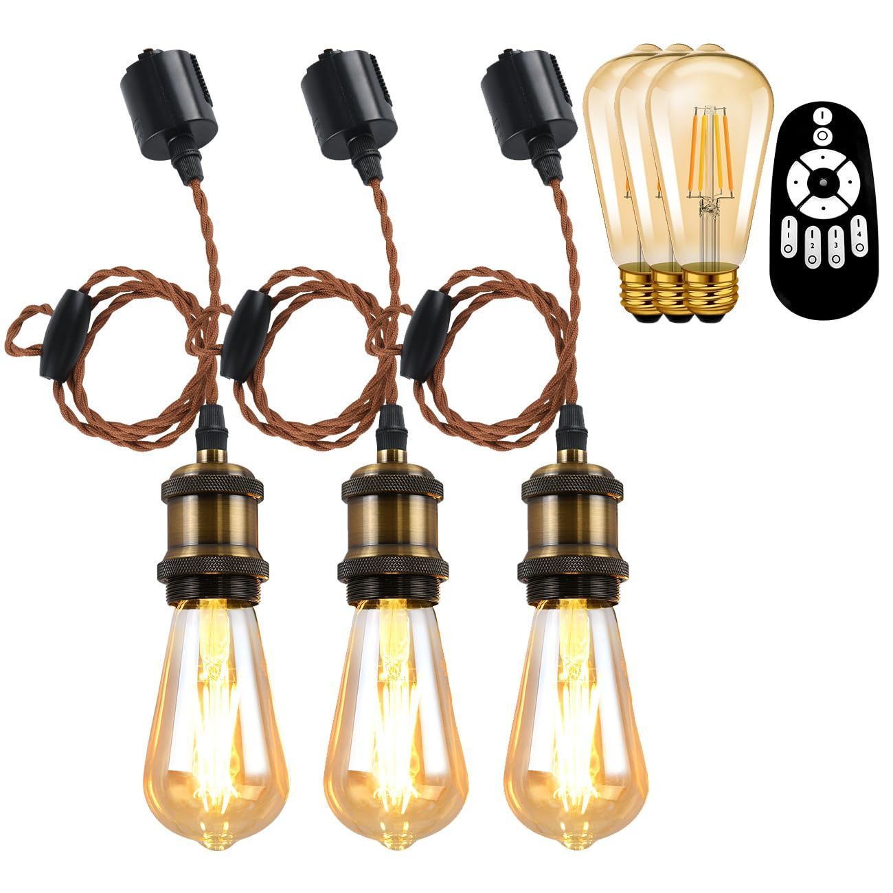 Size 64mm電球3個 ANWIO ペンダントライト 3個セット 配線ダクトレール用 600LM 6W 60W形相当 リモコン付き ダクトレールライト 無段階調光|調色 ダクトレールライト 北欧 エジソン電球 LED電球付き 天井照明 省エネ 居間 玄関
