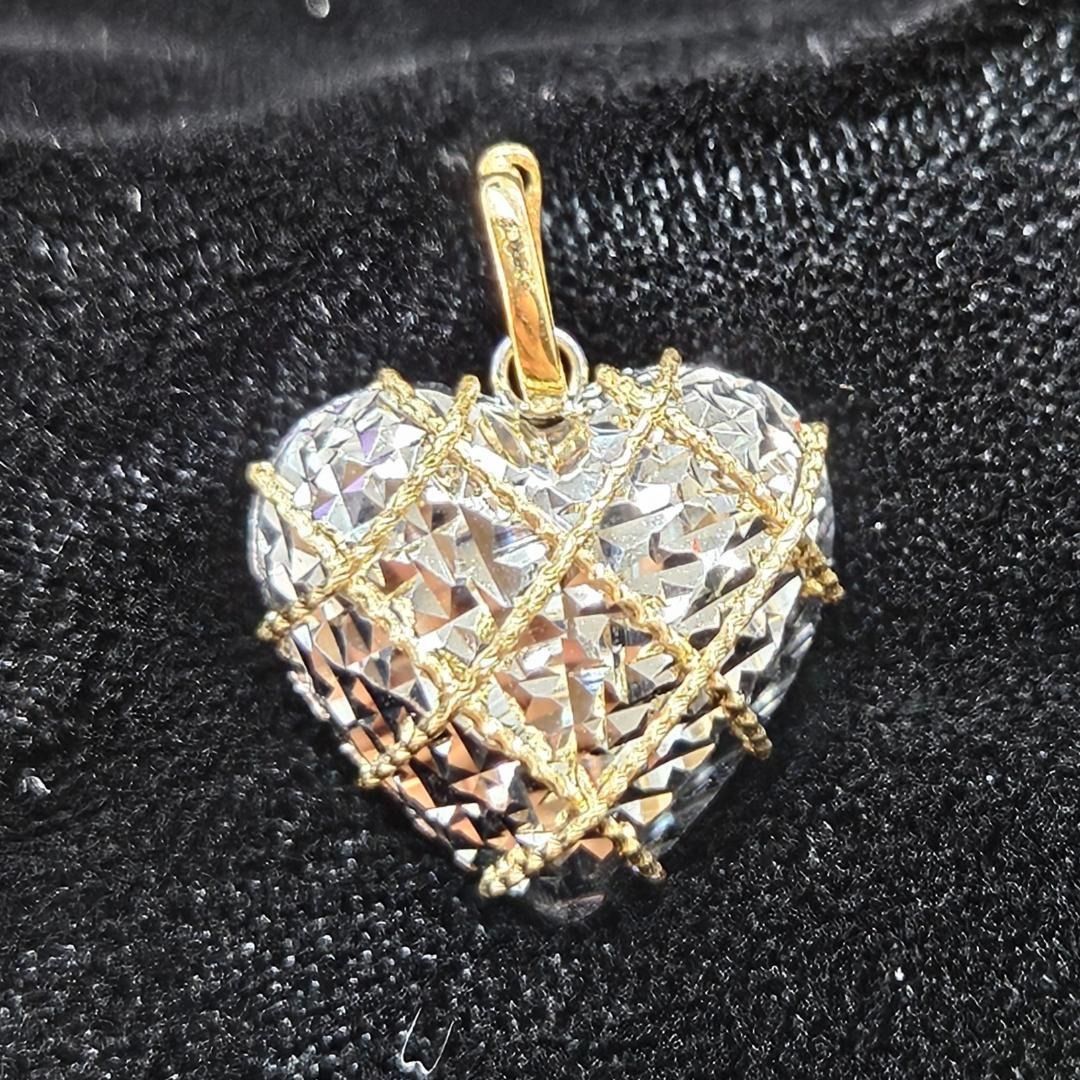 コンビカラー ダイヤモンドカット 18金 K18 ハート ペンダント トップ コンビカラー ダイヤモンドカット 18金 K18 ハート ペンダント