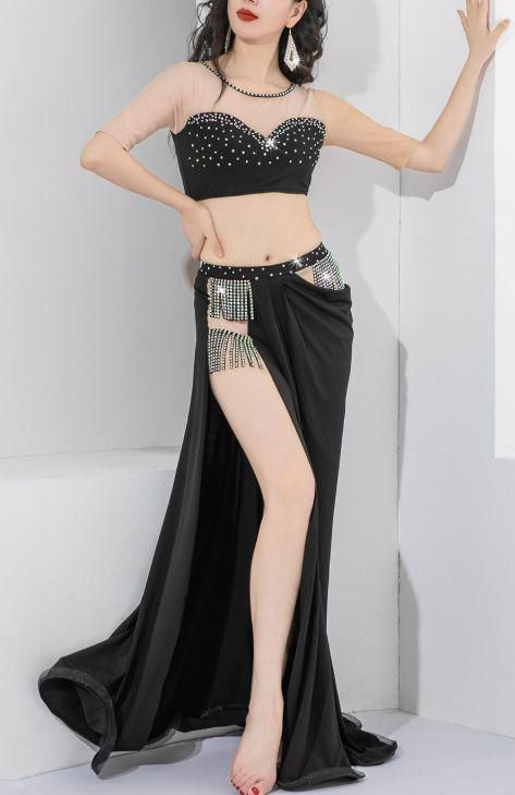 ベリーダンス衣装 半袖 セットアップ ブラスカート 2色 オーダーメイド