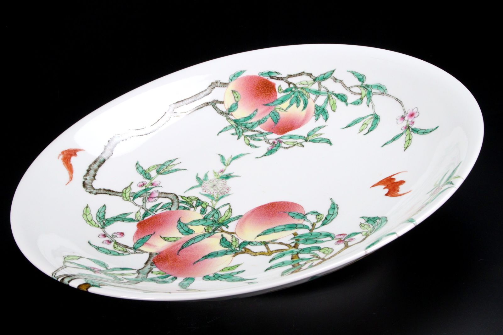 中国古陶 大清雍正年製 粉彩桃絵平皿 50.5cm 唐物 骨董 古美術