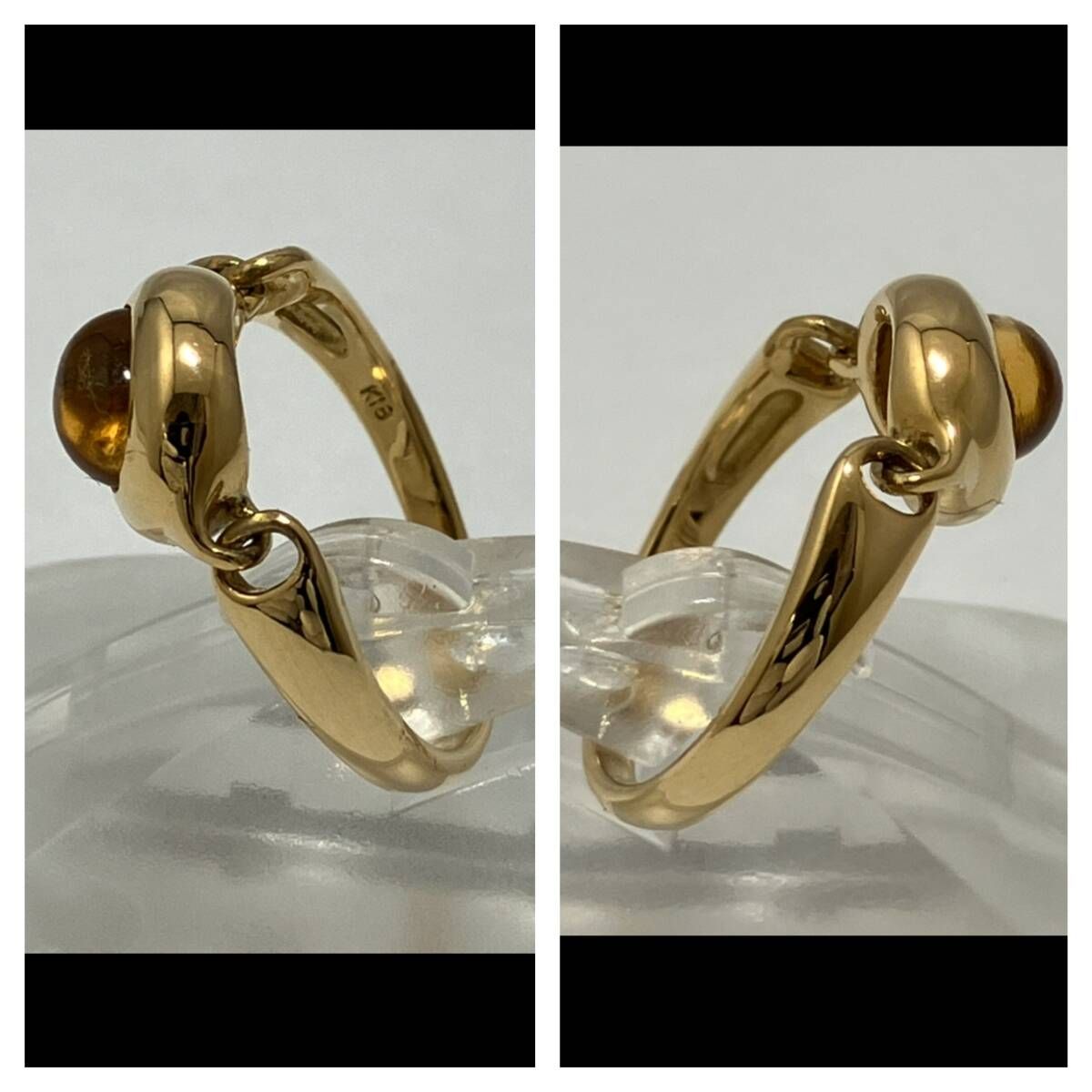 鑑別書つき 天然クォーツ(シトリン) 約12号 約4.1g リング K18 リング