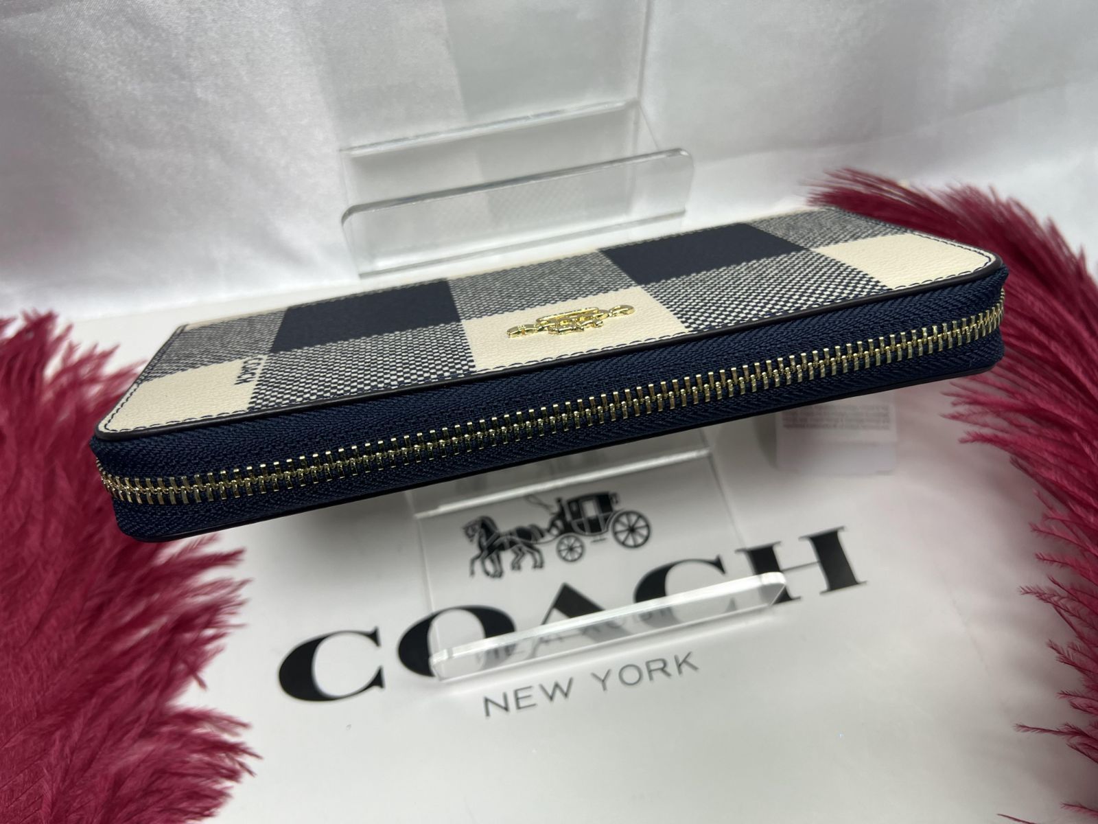 COACH 財布 コーチ長財布 ジップ ウォレット バフ プレイド チェック 