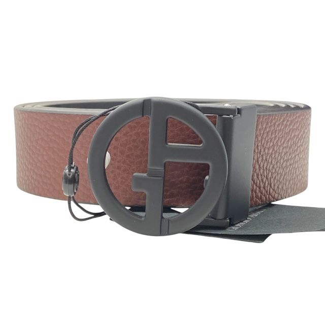 ジョルジオアルマーニ Y2S427 ベルト ロゴ バックル マットメタル金具 レザー ブラウン ブラック GIORGIO ARMANI メンズ 感