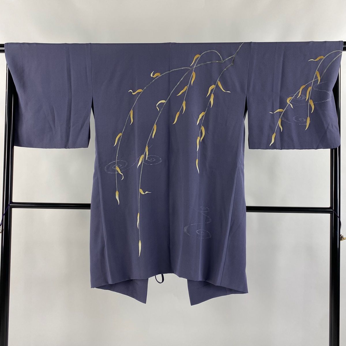 道中着 身丈95cm 裄丈67.5cm L 和装コート 着物衿 落款 葉柄 流水 灰紫 正絹