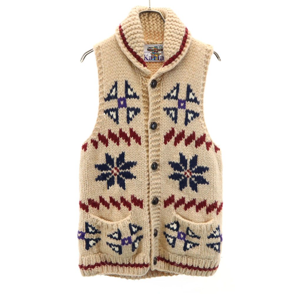 Kanataカナタ　カウチンニットベスト　ノルディック柄　ベージュS カナタ カナダ製 ノルディック柄 カウチン ニットベスト ベージュ
