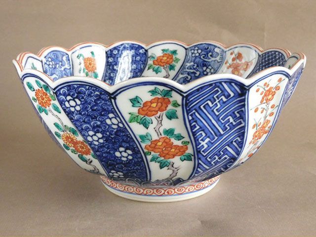 林 淡幽 色絵 祥瑞 草花 本捻 鉢 菓子鉢