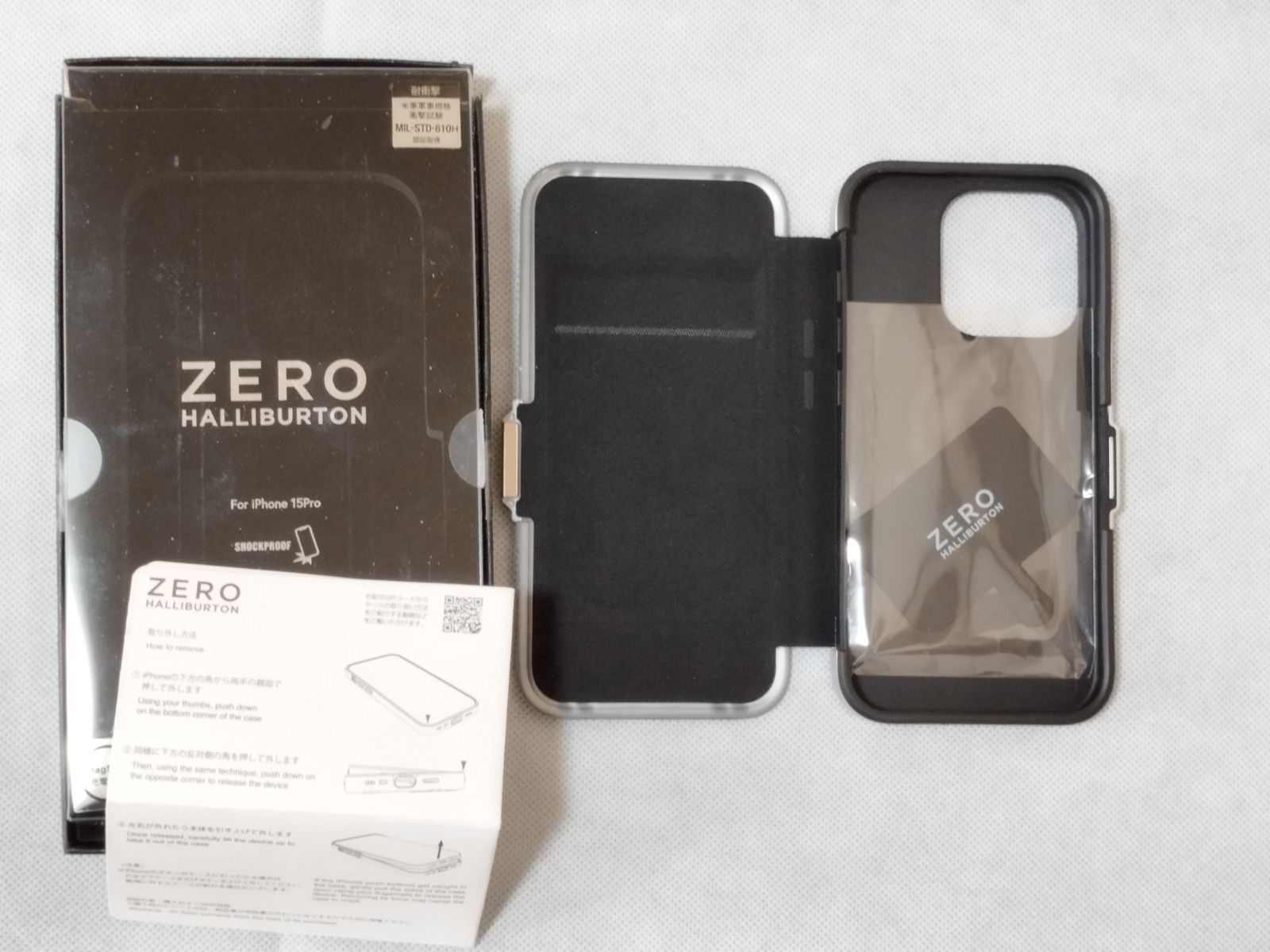 ゼロハリバートン iPhone15Pro用ケース 手帳型 ワイヤレス充電