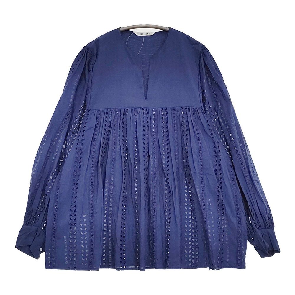 Toujours INDIAN LACE EMBROIDERY COTTON CLOTH 定価59400円 サイズ1 ブラウス シャツ 25SS ネイビー レディース トゥジュー 5-0902M♪