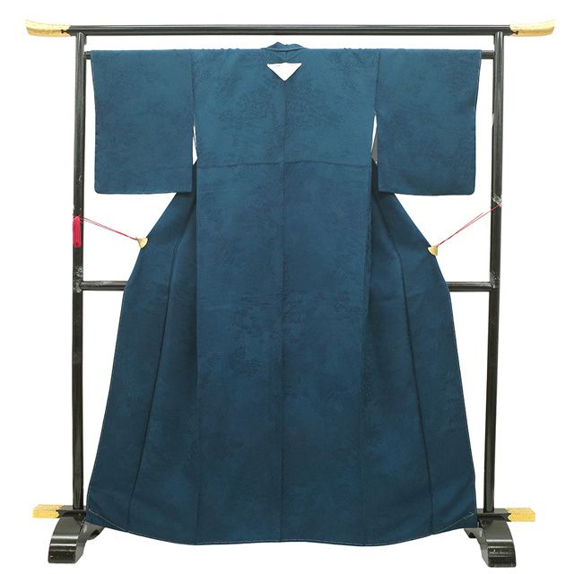 新古品】 色無地 着物 未使用 正絹 袷 手染め 濃マリンブルー色