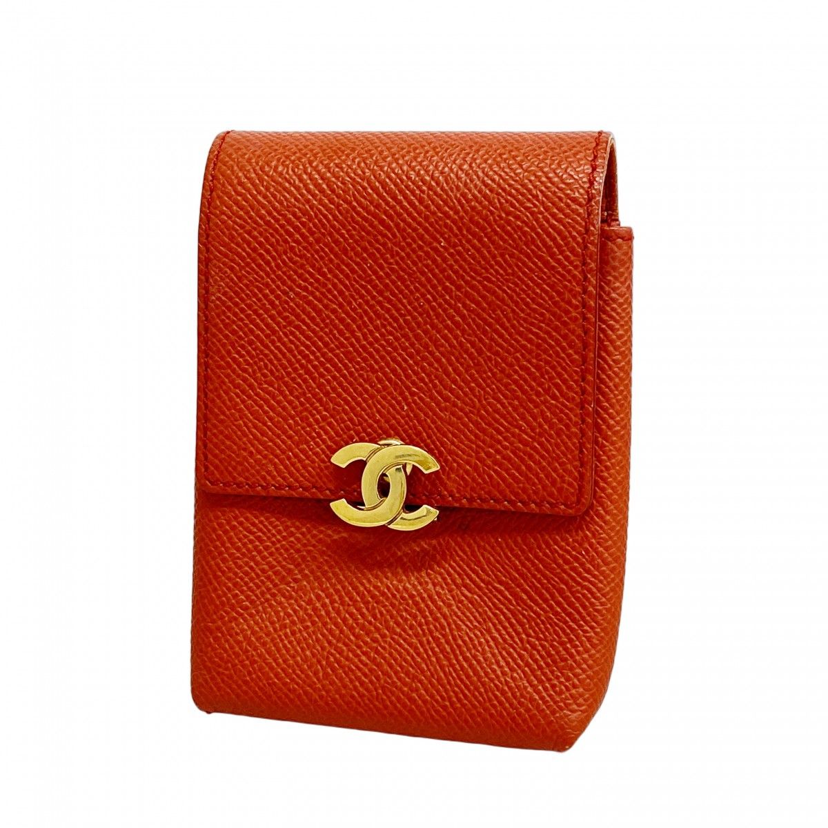 5ed5338】シャネル シガレットケース レザー レッド ゴールド金具  