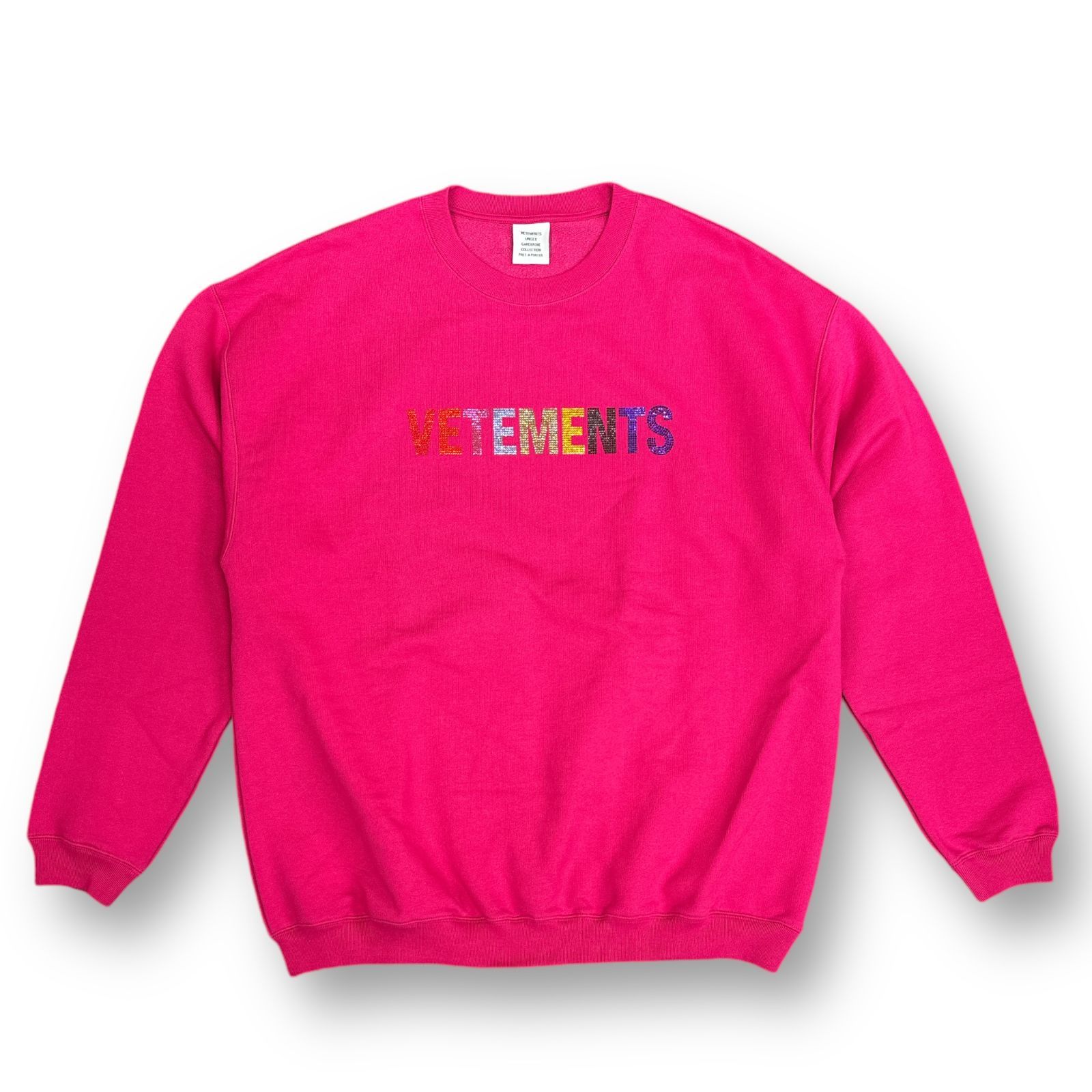 美品 VETEMENTS マルチカラー ラインストーンロゴ クルーネック 