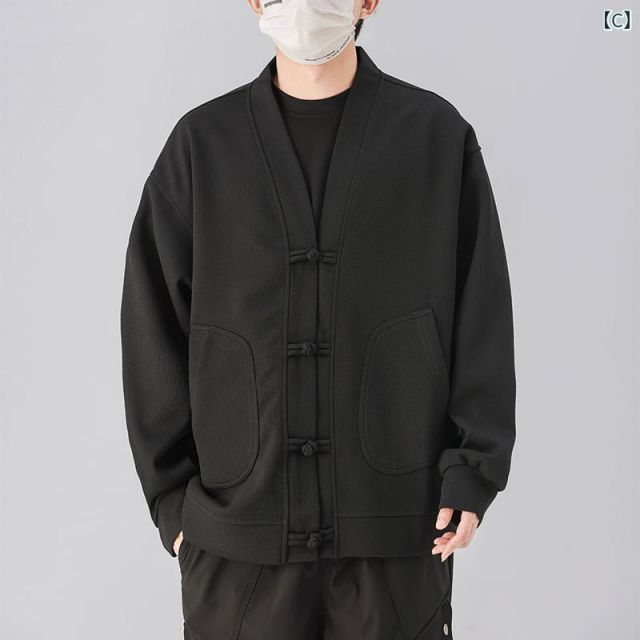 M 秋冬 コーデ メンズ 服 シンプル ファッション オシャレ 大人 かっこいい 大きいサイズ ストリート 紳士服 ワッフル カーディガン ジャケット レトロ バックル Vネック トップス 新作入荷 その他 