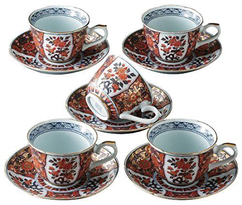 コーヒーカップ おしゃれ 有田焼 金襴手 上古伊万里 コーヒー碗皿 セット Japanese Cup and Saucer x5pcs set Porcelain|Size cm Cup 12x9x6.5 Saucer Φ15x2.5|No 363