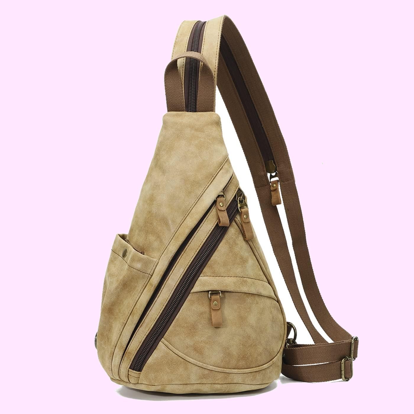Color:薄茶色（6881-PU） [KL928] ボディバッグ メンズ ショルダーバッグ カジュアル バッグ ワンショルダーバック レディース おしゃれ 斜め掛け PU 通学 大学生 男女兼用 防水 (薄茶色（6881-PU）)