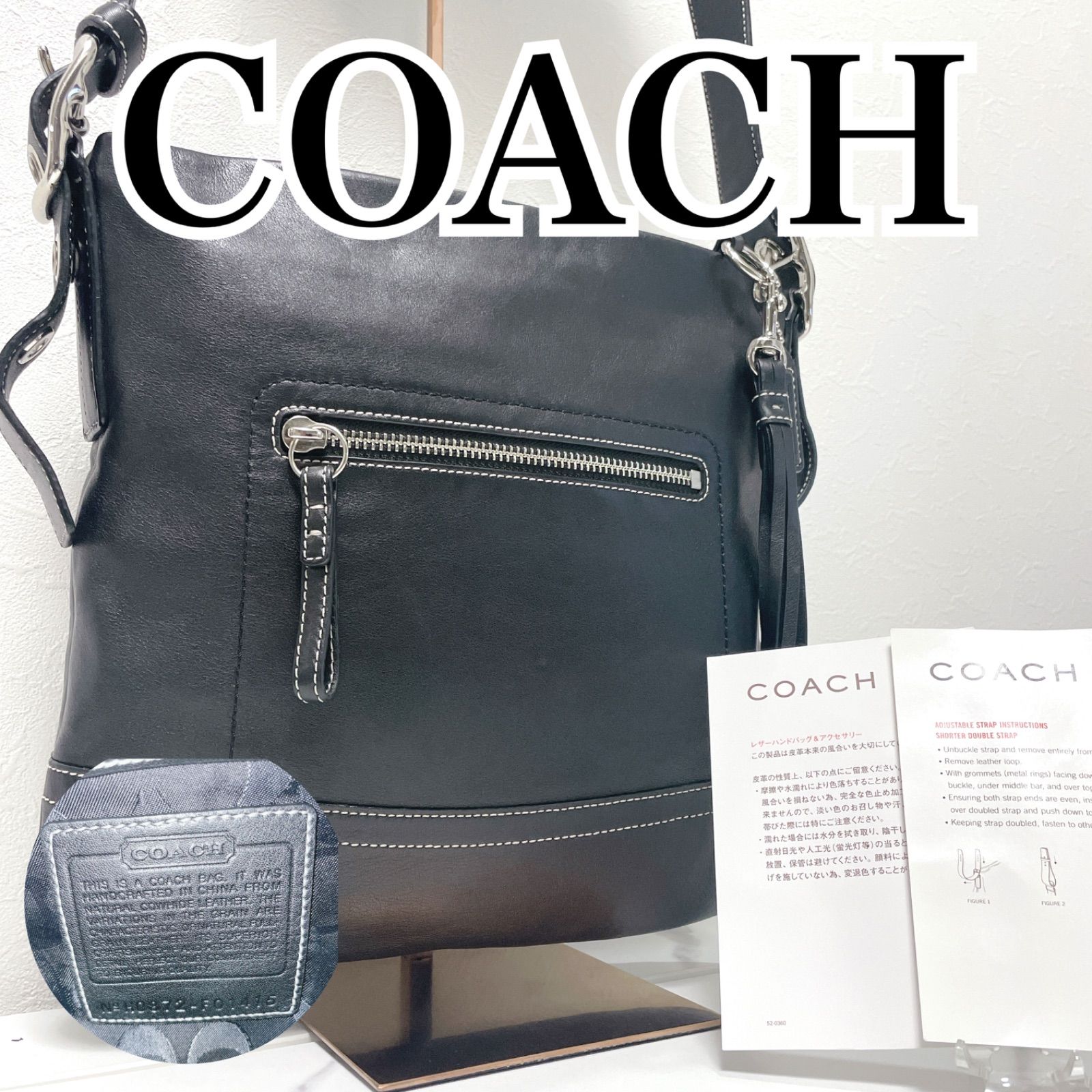 美品 COACH コーチ ショルダーバッグ レザー チャーム ブラック F01415 黒 肩掛け 斜めかけ レディース メンズ ブラック