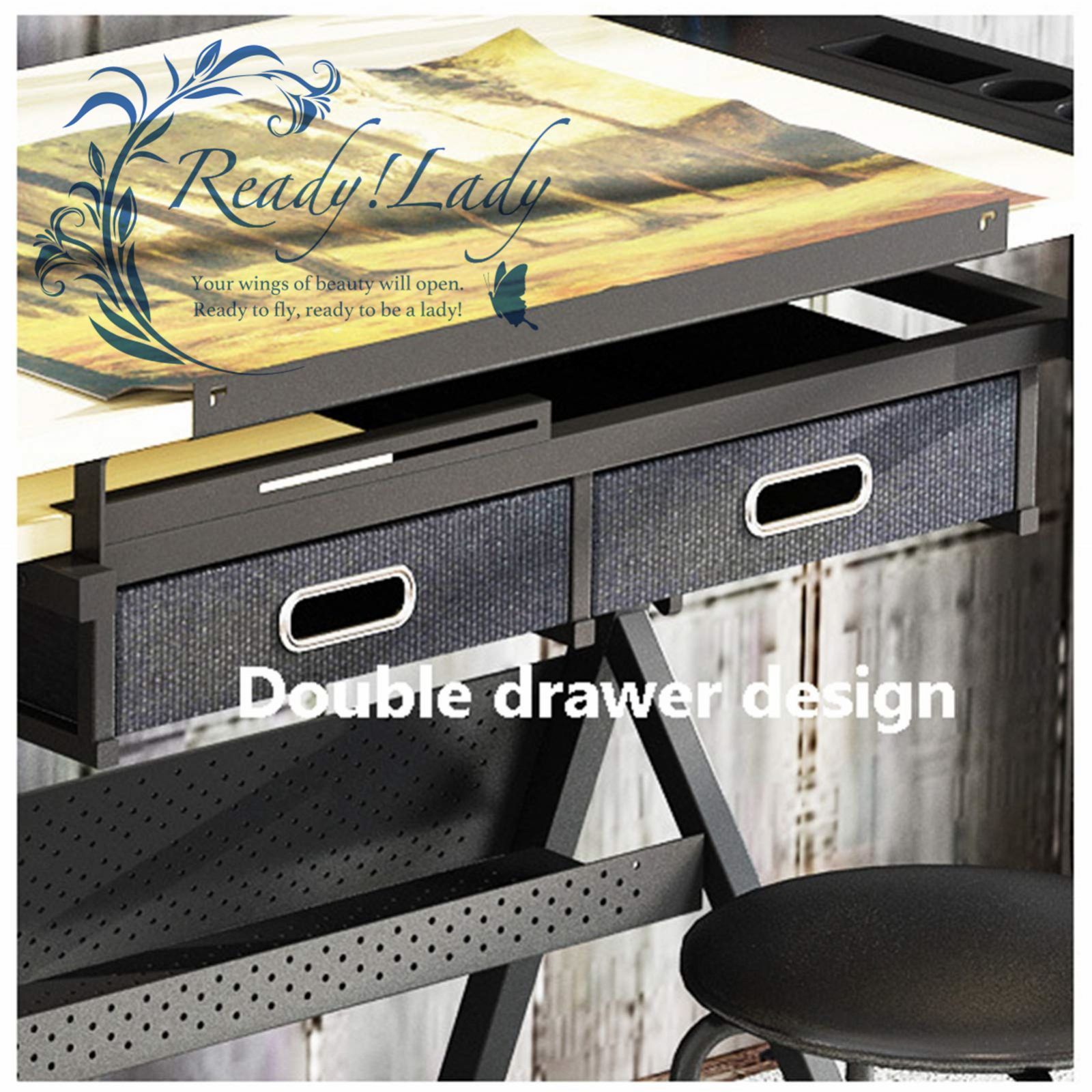 昭和レトロ】木製製図台 トレース台付きデスク 点灯確認済み ※直接