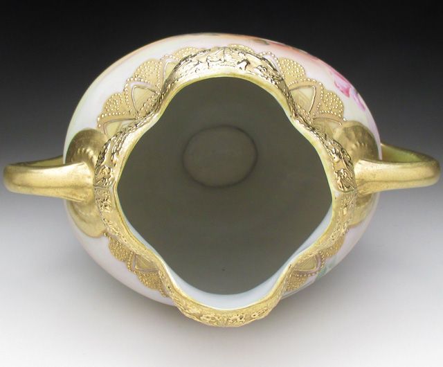 オールドノリタケ 緑地 水辺風景 金盛り 花瓶 オールドノリタケ 緑地