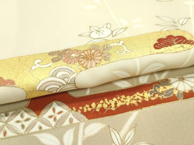 平和屋本店■極上　銀座きしや　訪問着　駒刺繍　エ霞草花文　暈し染め　金彩　砥粉色地　逸品　CZAA3831s5 平和屋本店□極上 銀座きしや 訪問着 駒刺繍 エ霞草花文 暈し染め 金彩