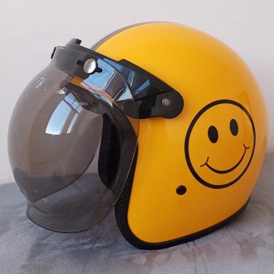 黄色笑顔ジェットヘルメット バブルレンズ付き M〜XXL新品（黄色