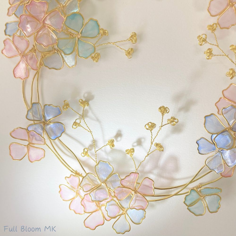 ワイヤーアート ワイヤークラフト 紫陽花×ゴールド リース