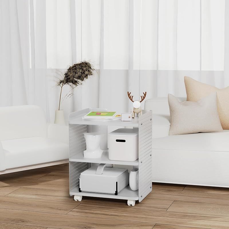 プリンター台 キャスター付き サイドワゴン パソコンラック コピー機 台 プリンター ラック デスクワゴン 可動棚 ペグボード付き 3段大量収納 高耐荷重 pcワゴン オーディオラック デスク下 収納 棚 オフィス 収納 袖机 複合機 机下 収納 スリム 0 MARWIL-DEMENAGEMENTS_CH