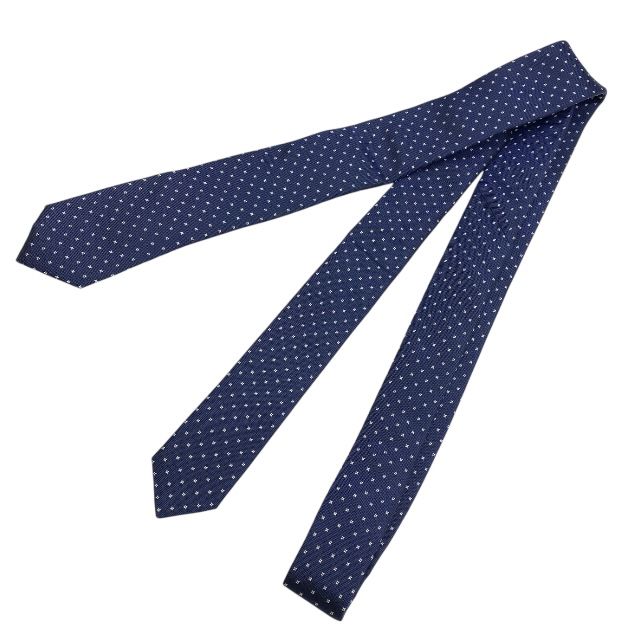 ディオール ネクタイ レギュラータイ ドット 総柄 シルク ロゴ ネイビー Christian Dior