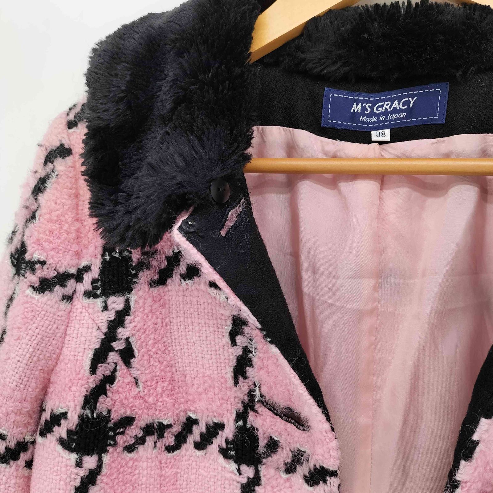 エムズグレイシー Ms GRACY 18AW ロービングファー付き ツイードコート 