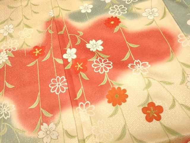 平和屋着物□訪問着 スワトウ刺繍 鏡裏花文 金彩 正絹 逸品 CAAJ5687vf