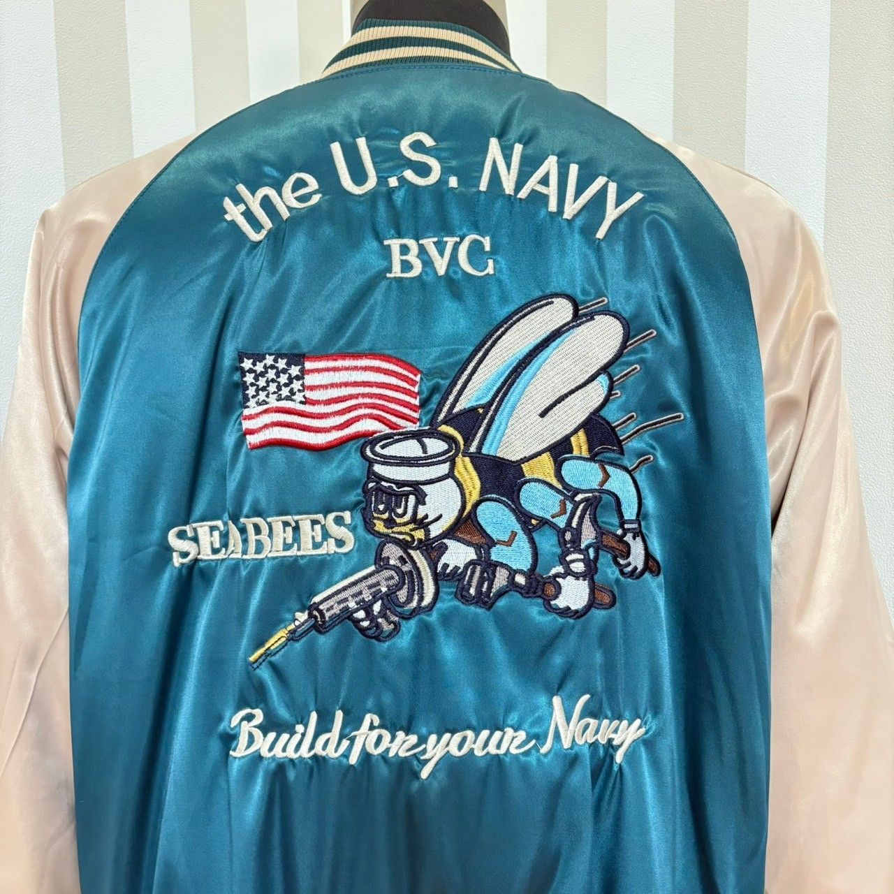 U.S. Navy スカジャン 青と白 Amazon | [YGGSTORE] リバーシブル スカジャン サテン U.S.NAVY
