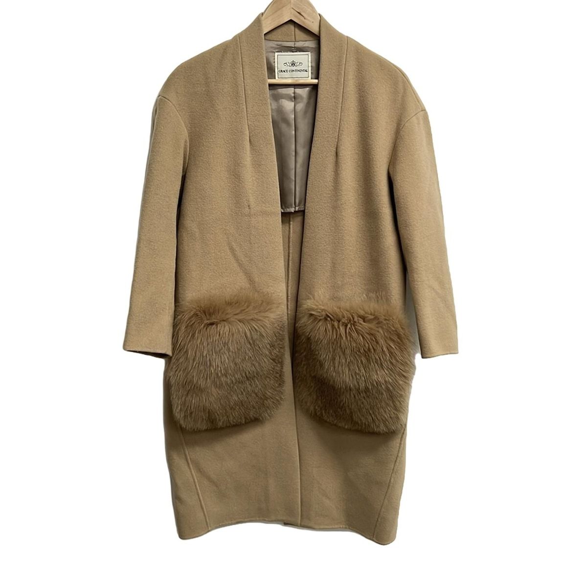 新品　グレースコンチネンタル　裏毛ファーロングカーディガン　ラクーンファー　黒 新品 グレースコンチネンタル 裏毛ファーロングカーディガン ラクーン